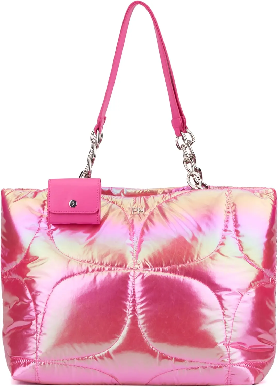 Paris Hilton Casson Puffy Quilted Oversized Tote with Chain Strap and Removable Headphones Holder