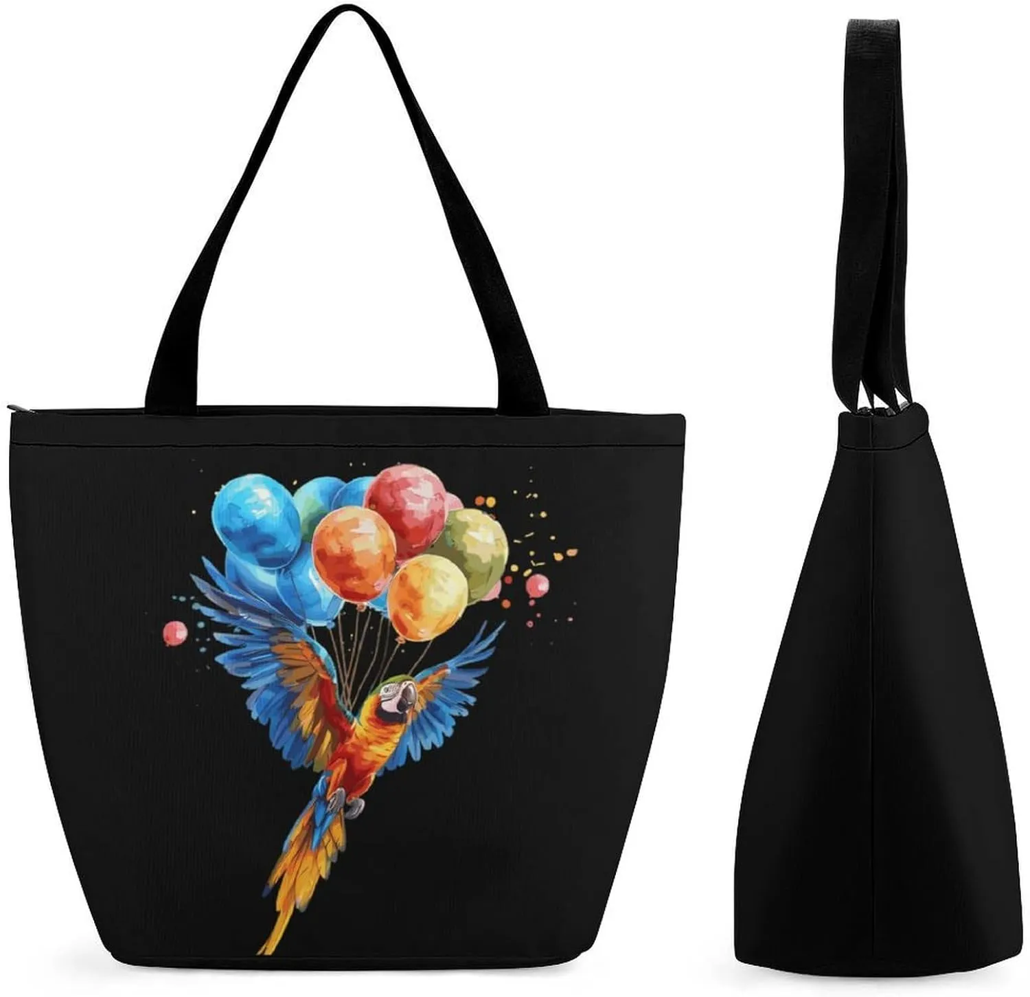 Parrot Bird Flying with Balloons Womens Tote Bag Purse with Zippered Shoulder Handbags For Work