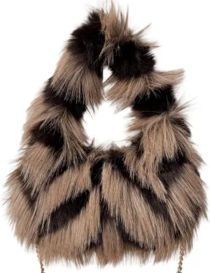 Pathwork Faux Fur Hobo Tote Shoulder Bag for Women Handbag Purse Trendy Furry Crossbody Bag