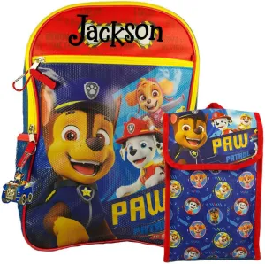 Paw Patrol Backpack for Kids, Book Bag Lunch Box Set, Officially Licensed, Back to School Bags, Personalized Custom Name (Red Bone Roll)