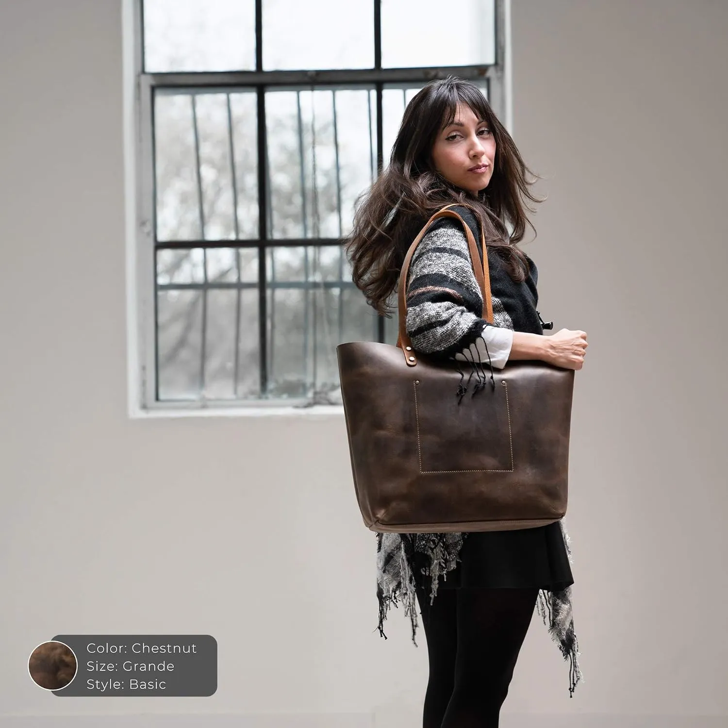 PEGAI Personalized 100% Leather Large Tote Bag for Women, Handmade, Organizer, Shoulder Detail, Laptop Can Fit, Amazing Gift Idea | Lasalle Grande, Basic, Chestnut