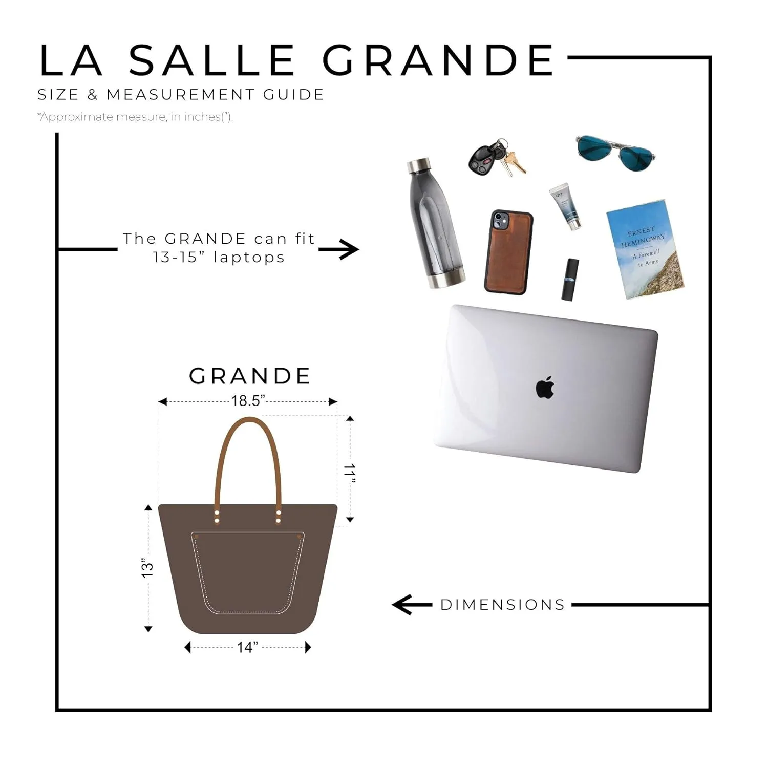 PEGAI Personalized 100% Leather Large Tote Bag for Women, Handmade, Organizer, Shoulder Detail, Laptop Can Fit, Amazing Gift Idea | Lasalle Grande, Basic, Chestnut