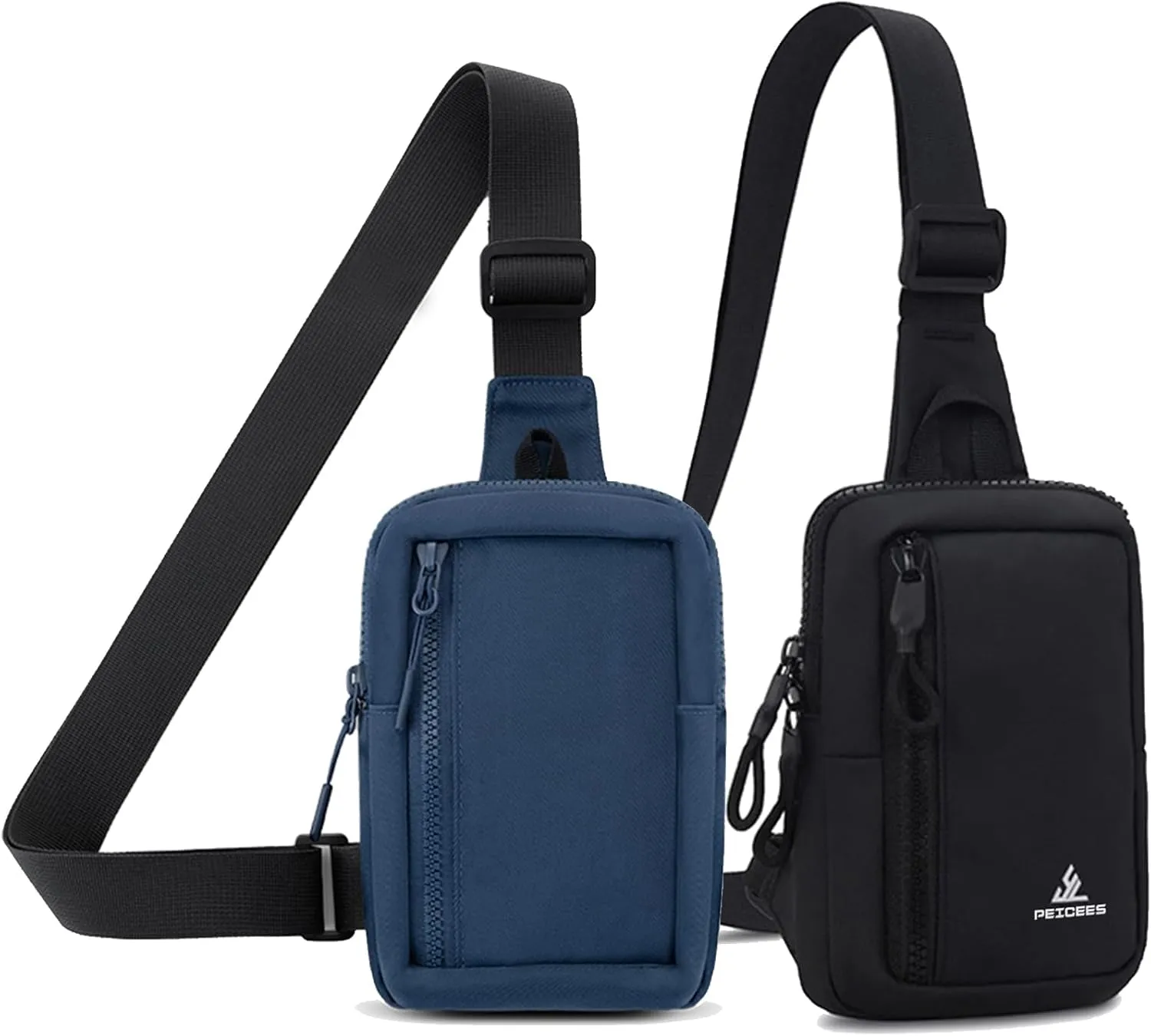 Peicees Pack of 2 Mini Sling Bag for Men Women Crossbody Bag Travel Running Phone Daypack Shoulder Bags, Dark Blue and Black