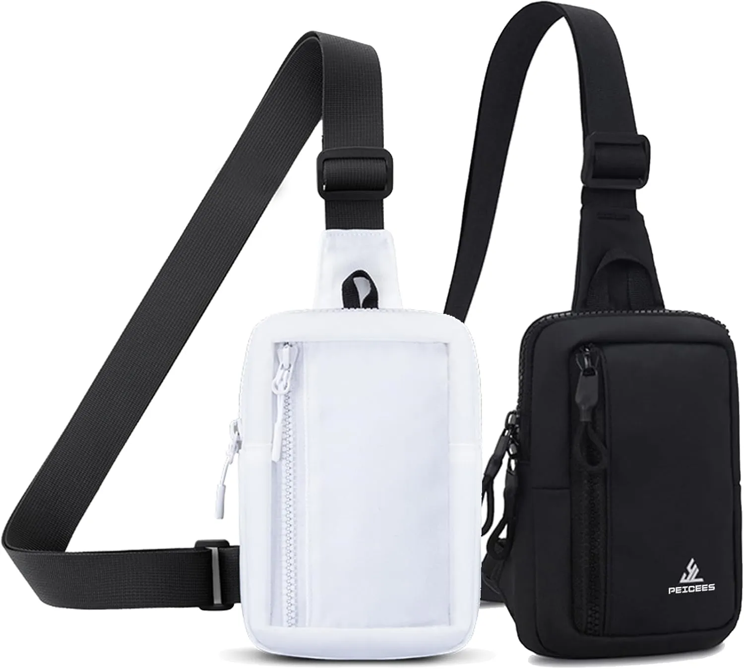 Peicees Pack of 2 Mini Sling Bag for Men Women Crossbody Bag Travel Running Phone Daypack Shoulder Bags, White and Black