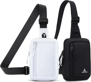 Peicees Pack of 2 Mini Sling Bag for Men Women Crossbody Bag Travel Running Phone Daypack Shoulder Bags, White and Black