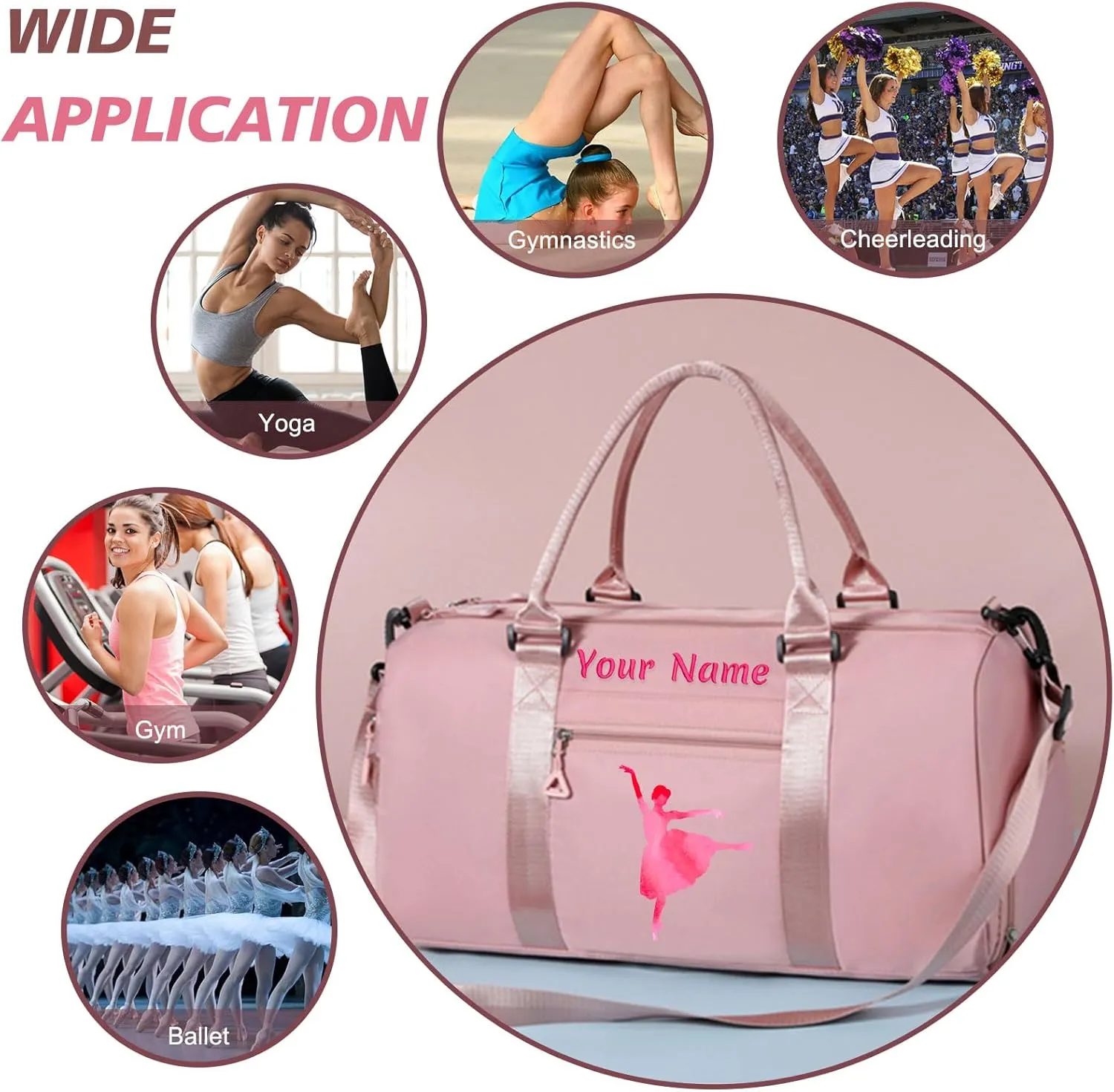 Personalized Embroidered Duffel Bag, Custom Sports Gym Bag with Name for Man Women, Girls Dance Bag Weekend Bag Travel Bag - with Shoulder Strap & Wet Dry Pockets & Shoe Compartment - Baby Blue
