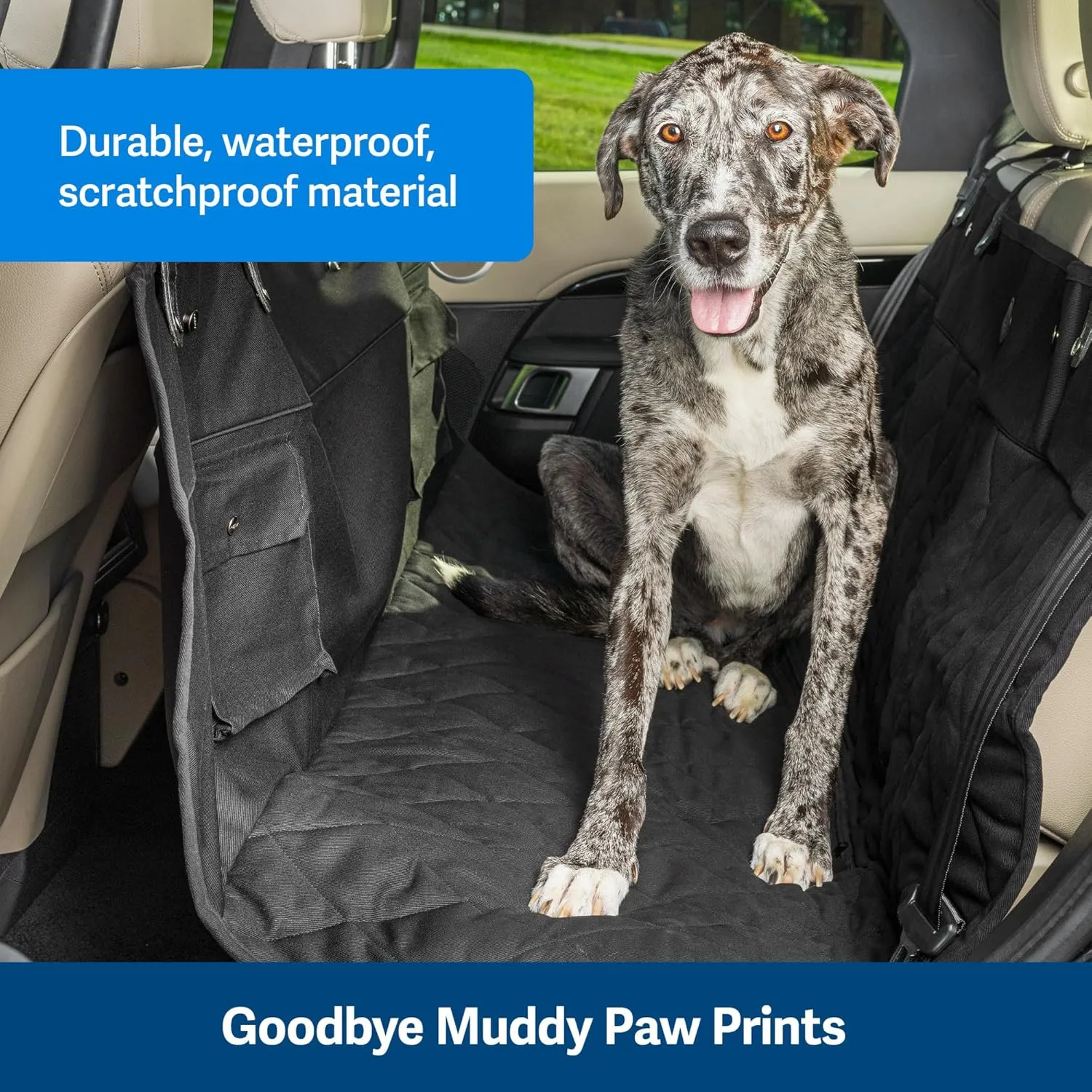 PetSafe Happy Ride Quilted Hammock Seat Cover – Waterproof & Durable – Machine Washable – Fits Most Cars, Trucks & SUVs – Car Seat Protectors for Scratches & Dog Hair