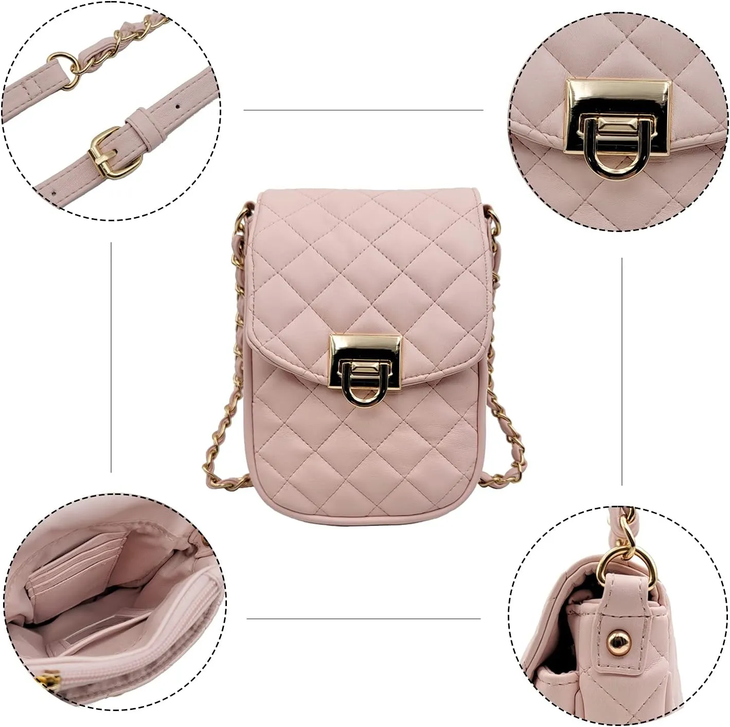 Phone Crossbody Bags for Women Small Vegan Leather Mini Shoulder Wallet Card Quilted Purse