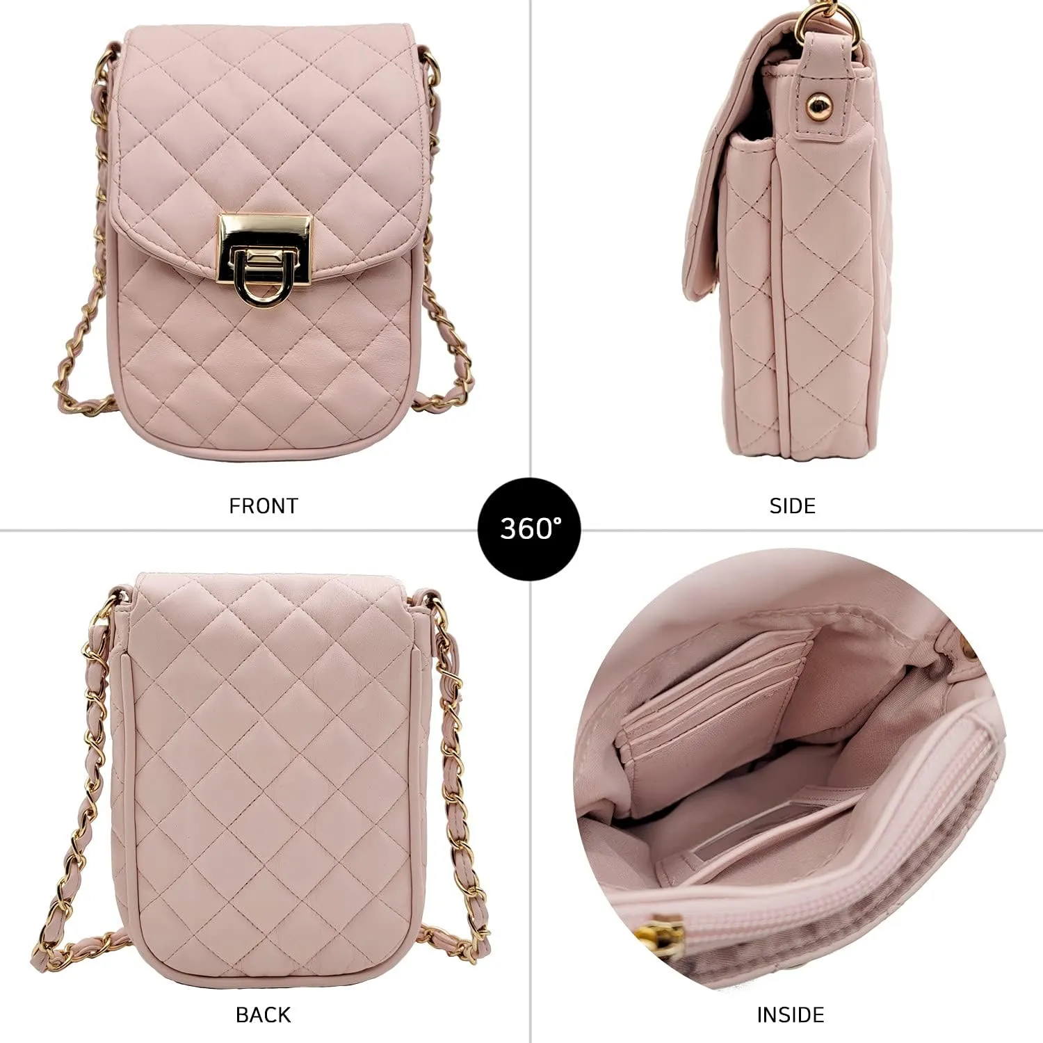 Phone Crossbody Bags for Women Small Vegan Leather Mini Shoulder Wallet Card Quilted Purse