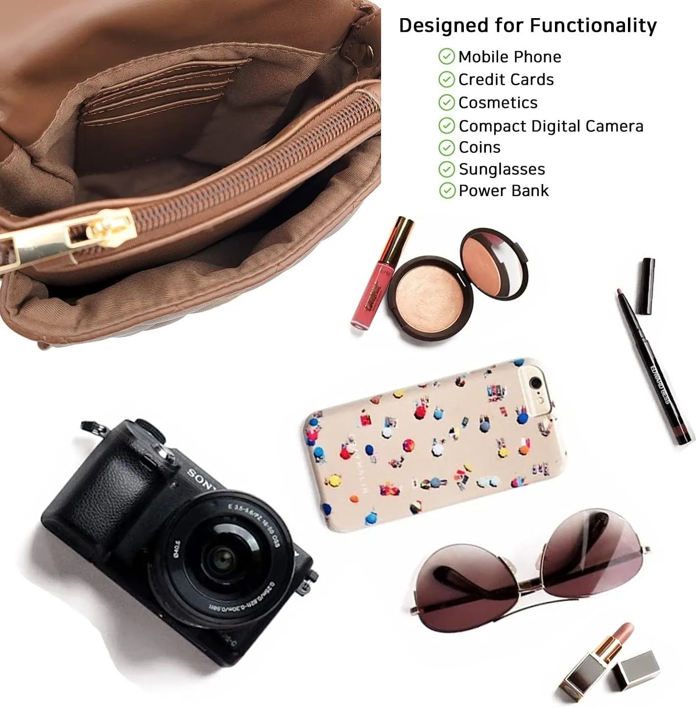 Phone Crossbody Bags for Women Small Vegan Leather Mini Shoulder Wallet Card Quilted Purse