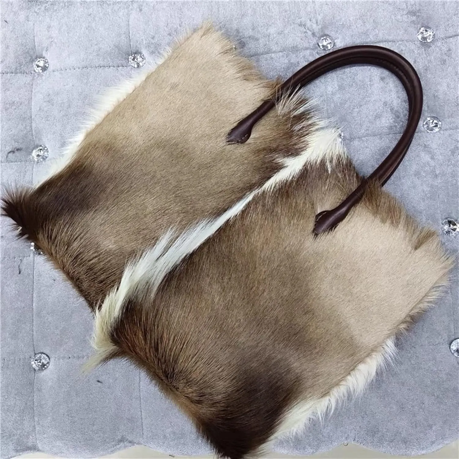 PHS15 Real Sheep Fur Tote Bag For Women With Real Cowhide Leather Handle Big Handbag One Shoulder Bag Shopping Bag Fluffy Furry Goat Fur (One Size, Light yellow)
