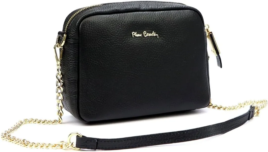 Pierre Cardin FRZ 1848 DOLLARO Women's Handbag - Genuine Leather, Adjustable Chain Shoulder Strap, Gold Finish