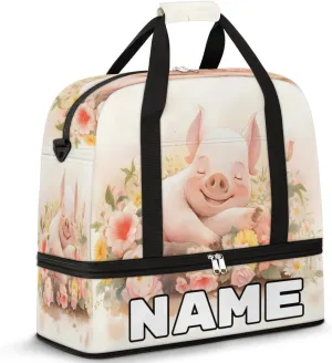 Pig Flower Custom Foldable Duffle Bag with Shoes Compartment Personalized Large Capacity Waterproof Travel Weekender Bag Overnight Bag for Sports Gym