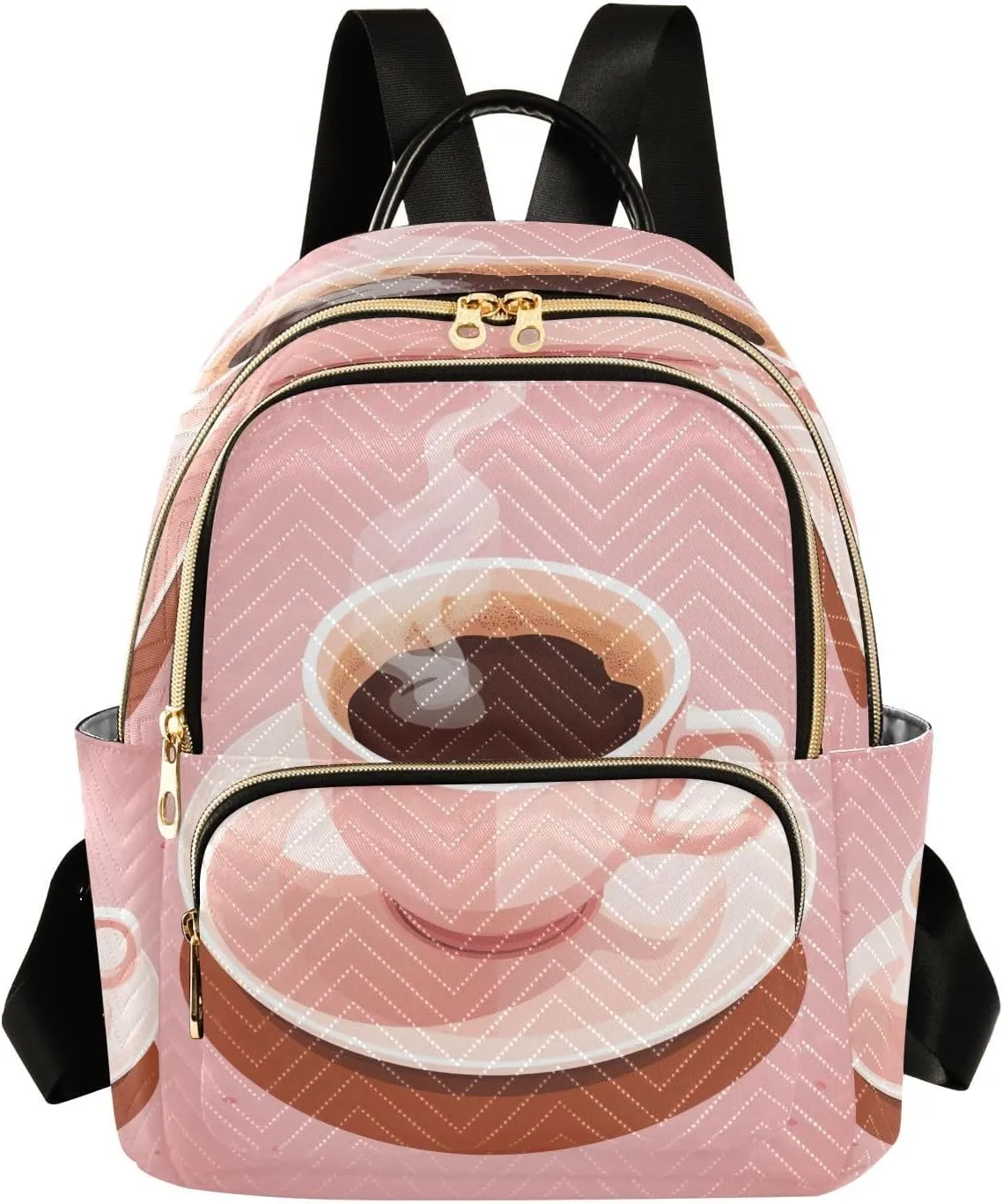 Pink Coffee Cup Backpack Purse for Women Fashion Small Mini Daypack Purse for Lady Anti-theft Shoulder Bag with Double Zipper Weekend Bag