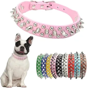 Pink Spiked Dog Collar for Small Dogs,Mushroom Rivet Spike Puppy Collars Girls Boys Leather Studded Cat Collar Metal Buckle Durable Training for XXS XS Small Medium Large Terrier Breed,S