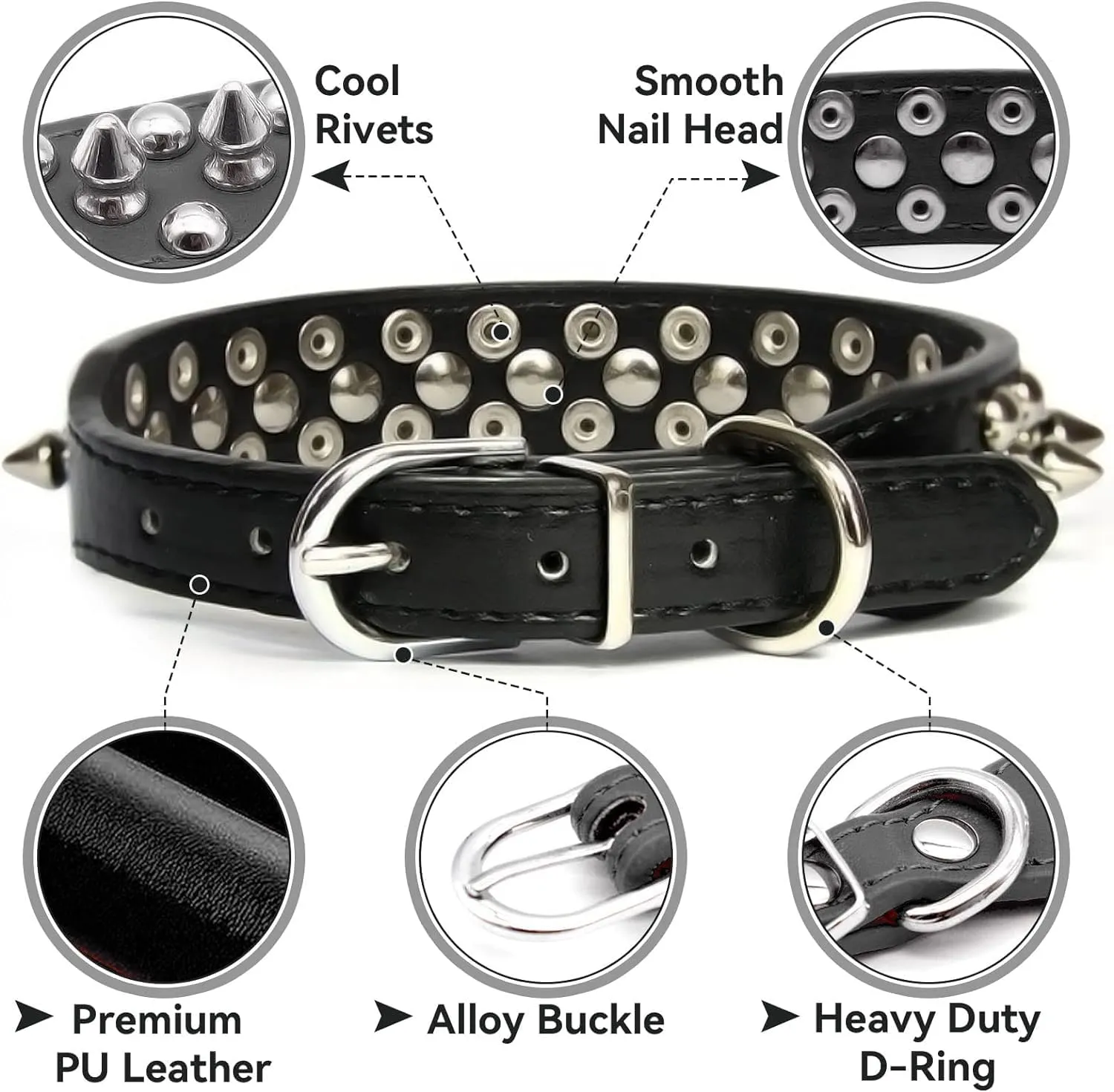 Pink Spiked Dog Collar for Small Dogs,Mushroom Rivet Spike Puppy Collars Girls Boys Leather Studded Cat Collar Metal Buckle Durable Training for XXS XS Small Medium Large Terrier Breed,S