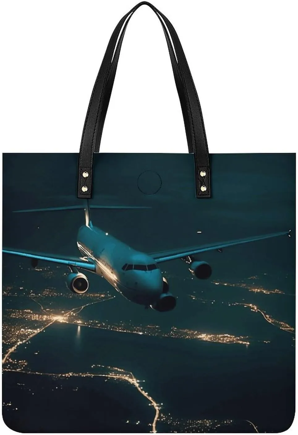 Plane Flying at Night Large Leather Handbags Women Fashion Handbag Multifunctional Travel Bag It Is A Great Gift for Mothers, Teachers, Friends, Bridesmaids