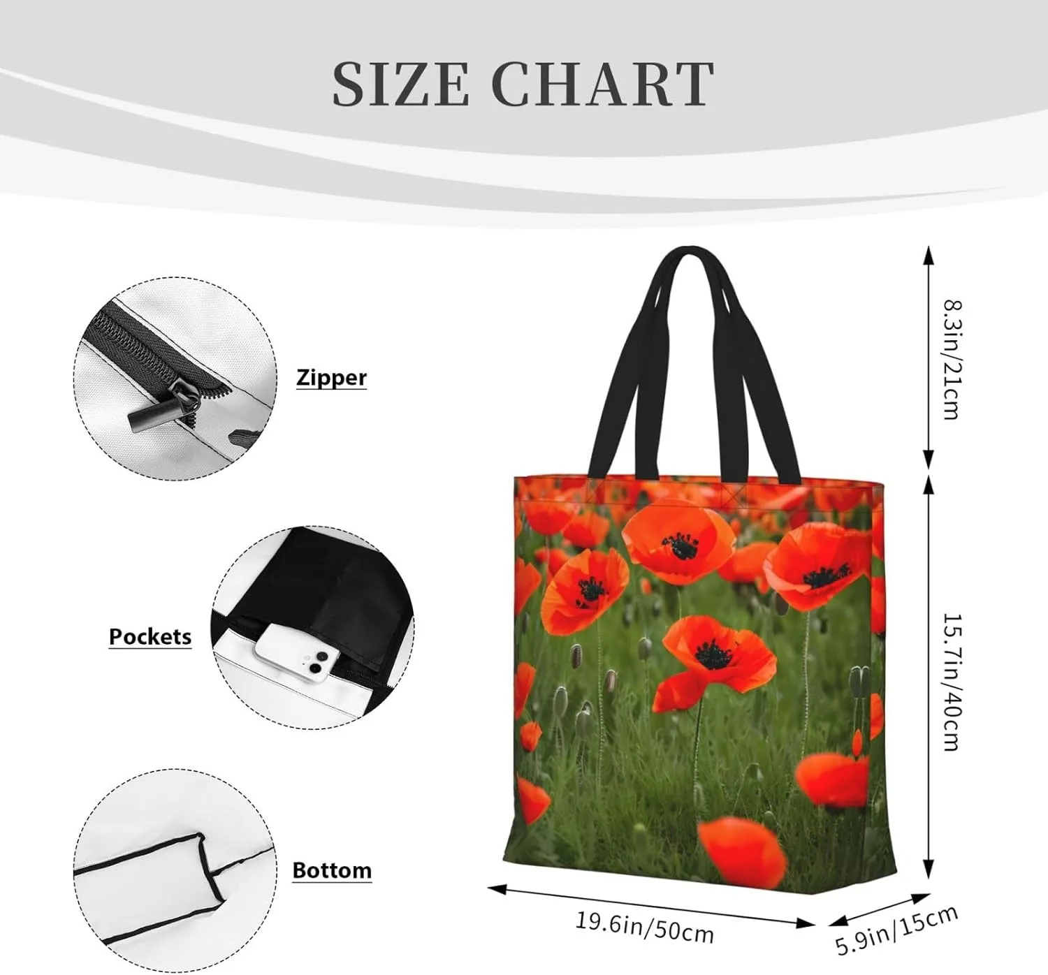 Poppy Flowers Petals 15.7 Inch One-Shoulder Bags For Women With Inner Pockets For Travel, Work And Daily