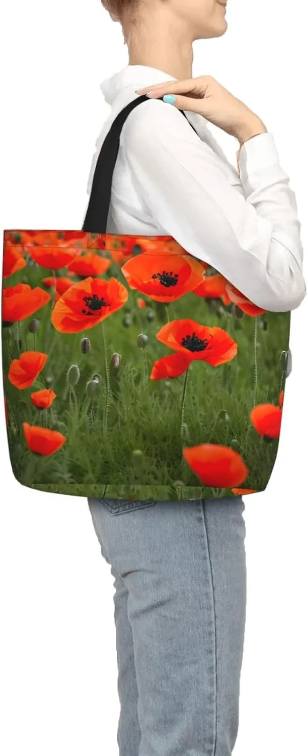 Poppy Flowers Petals 15.7 Inch One-Shoulder Bags For Women With Inner Pockets For Travel, Work And Daily