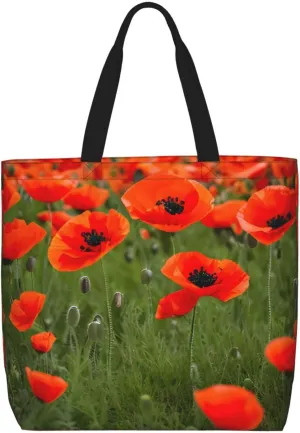 Poppy Flowers Petals 15.7 Inch One-Shoulder Bags For Women With Inner Pockets For Travel, Work And Daily