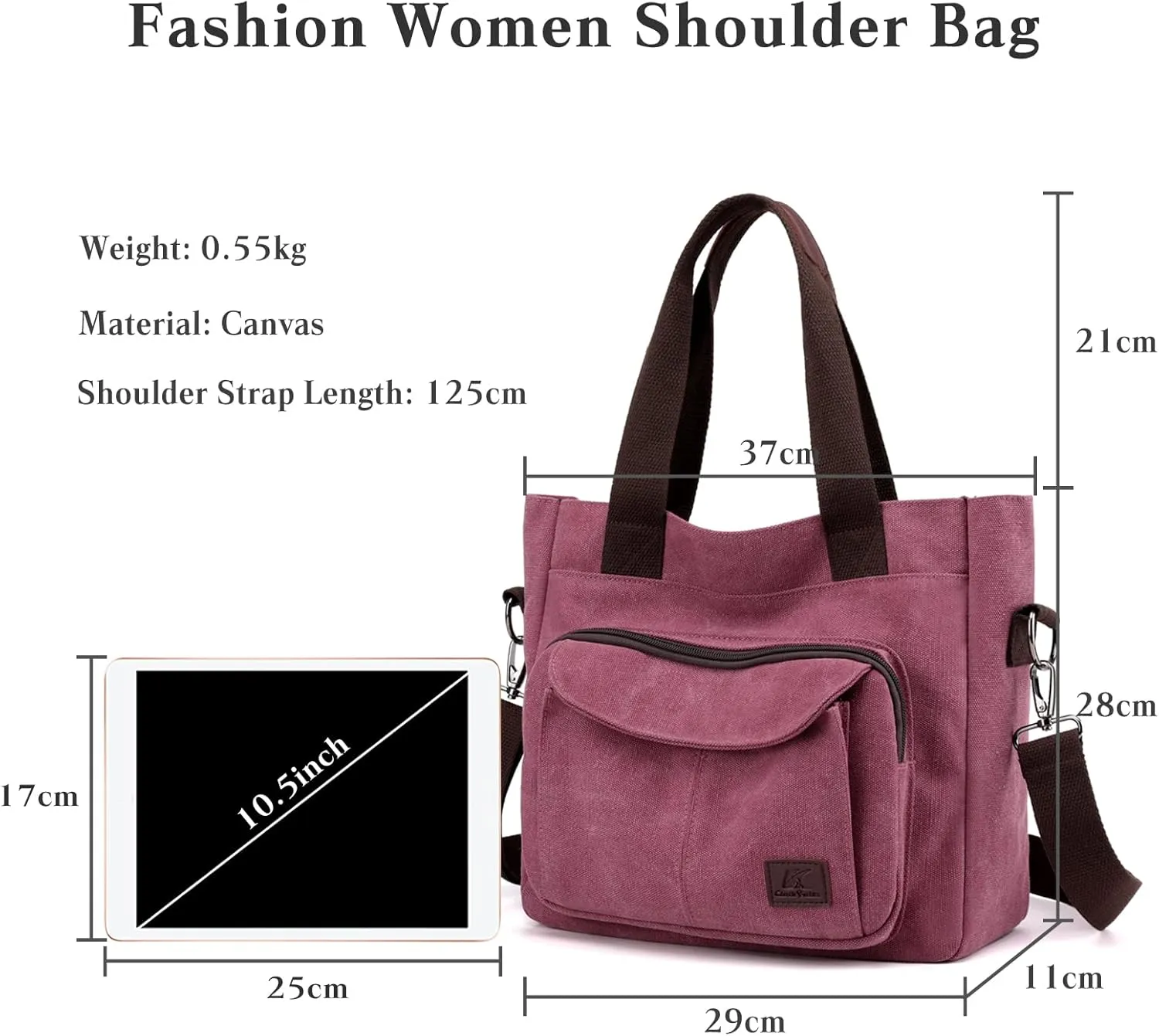PORRASSO Women Crossbody Bag Canvas Shoulder Bag Tote Ladies Handbag Satchel Messenger Bag for Shopping Travel Work Daily Use Purple