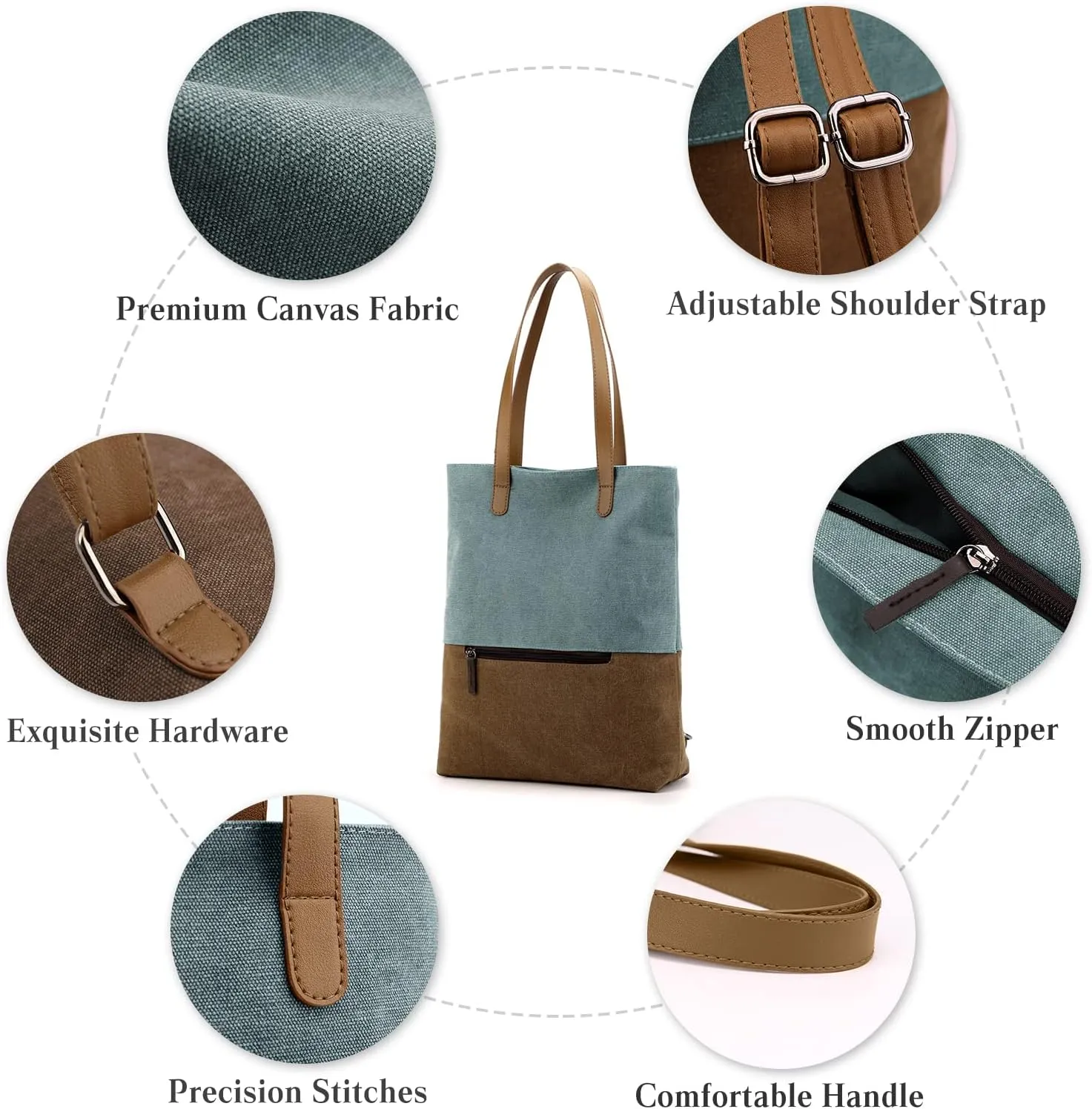 PORRASSO Women Tote Bag Canvas Backpack Shoulder Bag Ladies Multifunctional Handbag for Shopping Travel Work Daily Use Blue