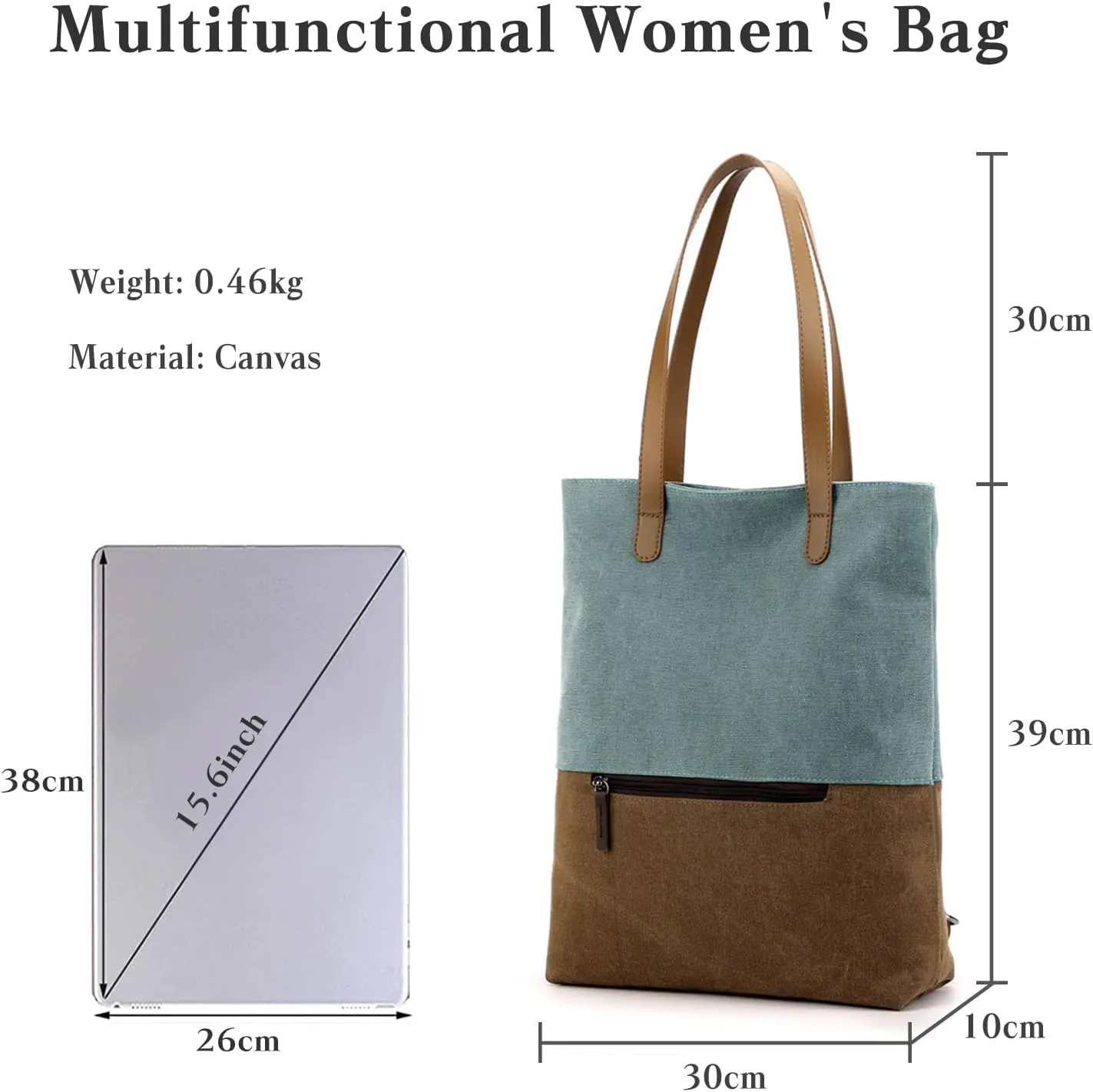 PORRASSO Women Tote Bag Canvas Backpack Shoulder Bag Ladies Multifunctional Handbag for Shopping Travel Work Daily Use Blue