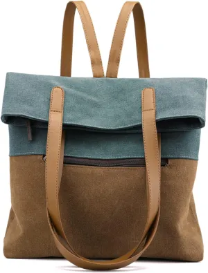 PORRASSO Women Tote Bag Canvas Backpack Shoulder Bag Ladies Multifunctional Handbag for Shopping Travel Work Daily Use Blue