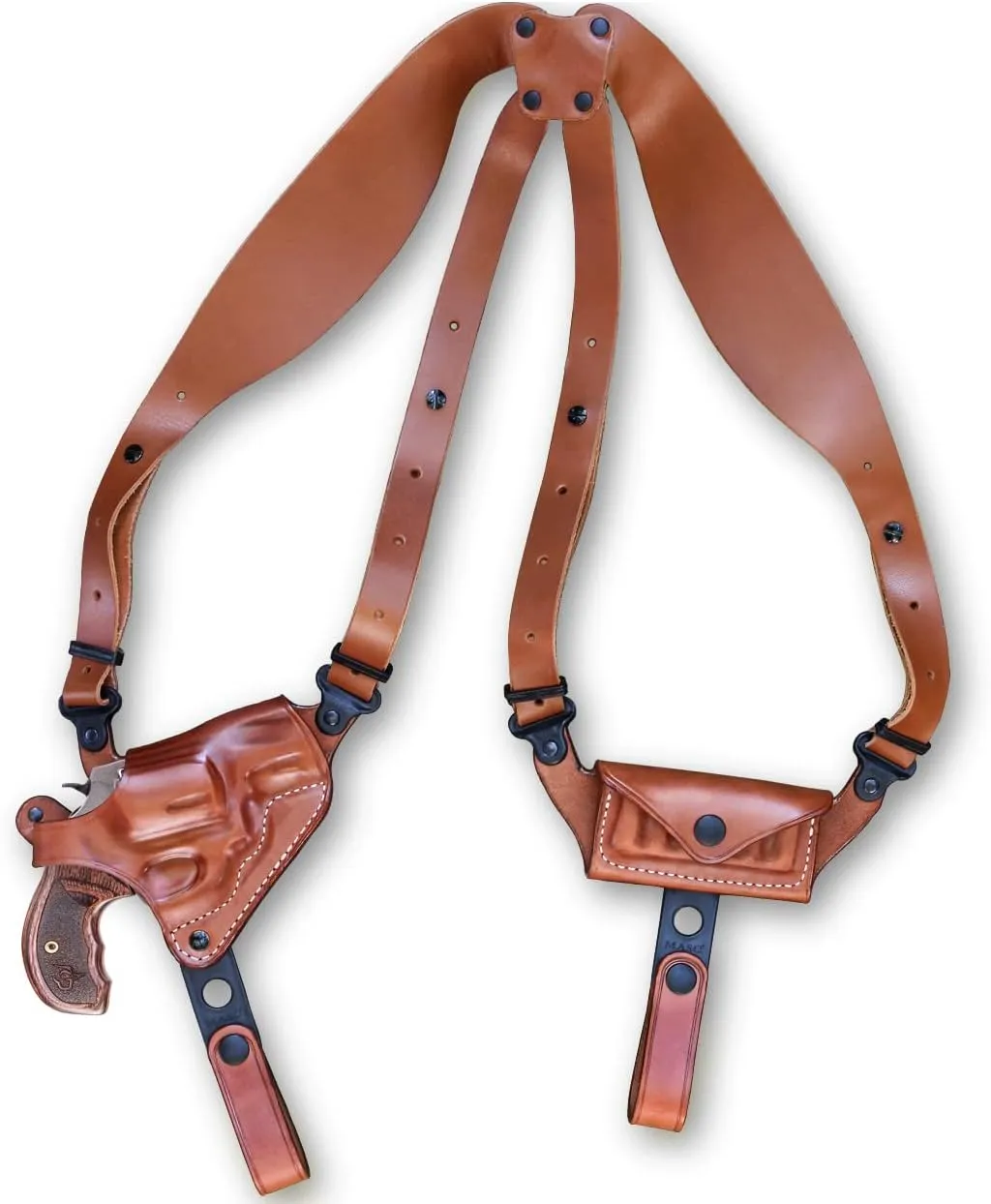 Premium Leather Horizontal Shoulder Holster System with Bullet Carrier for Smith Wesson Model 15 38 Special 2" BBL, Right Hand Draw, Brown Color #1331#