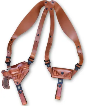 Premium Leather Horizontal Shoulder Holster System with Bullet Carrier for Smith Wesson Model 15 38 Special 2" BBL, Right Hand Draw, Brown Color #1331#