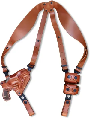 Premium Leather Horizontal Shoulder Holster System with Double Speed Loader for Taurus Model 617/817 Revolver 357 Mag 2''BBL, Right Hand Draw, Brown Color #1420#