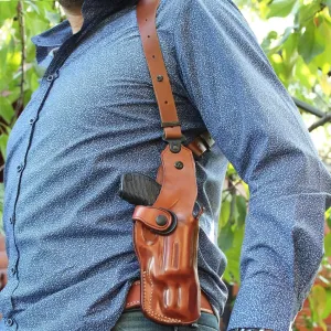 Premium Leather Vertical Shoulder Holster System with Bullet Carrier, Rugerr Vaquero 357 Magnum 3.75''BBL, Right Hand Draw, Brown Color #1830#