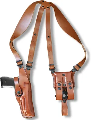 Premium Leather Vertical Shoulder Holster System with Double Magazine Carrier Fits, Beretta 92A1 9mm W/Rail 4.9'' Barrel, Right Hand Draw, Brown Color #1343#