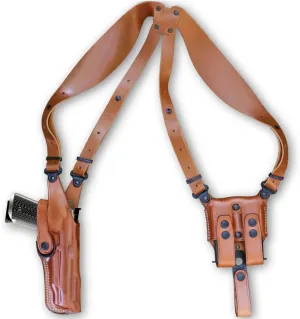 Premium Leather Vertical Shoulder Holster System with Double Magazine Carrier Fits Standart 1911 5'' BBL Colt, Kimber, para, Springfieldd, R/H Draw Brown Color
