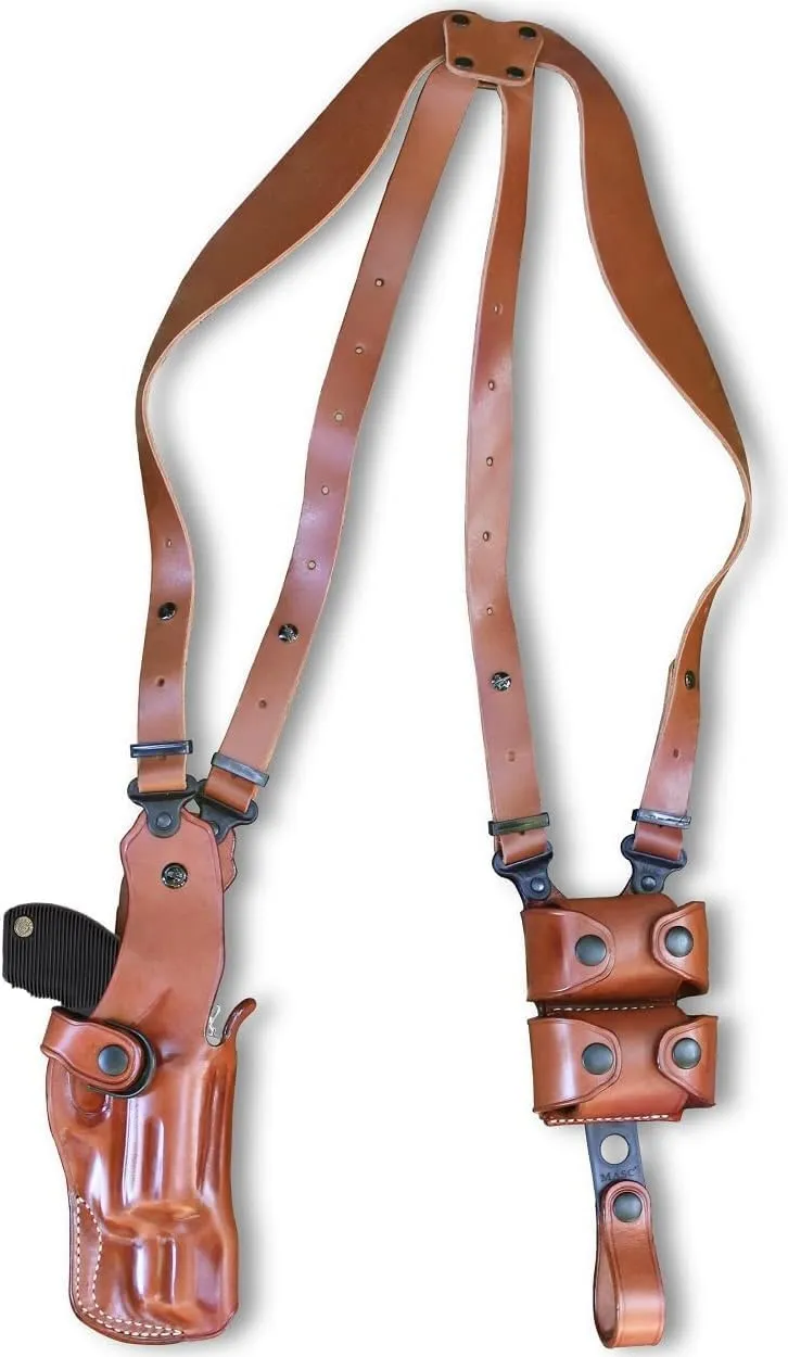 Premium Leather Vertical Shoulder Holster System with Double Speed Loader for, Rugerr SP-101 .357/327 Federal Magnum 3" Barrel, Right Hand Draw, Brown Color #1034#