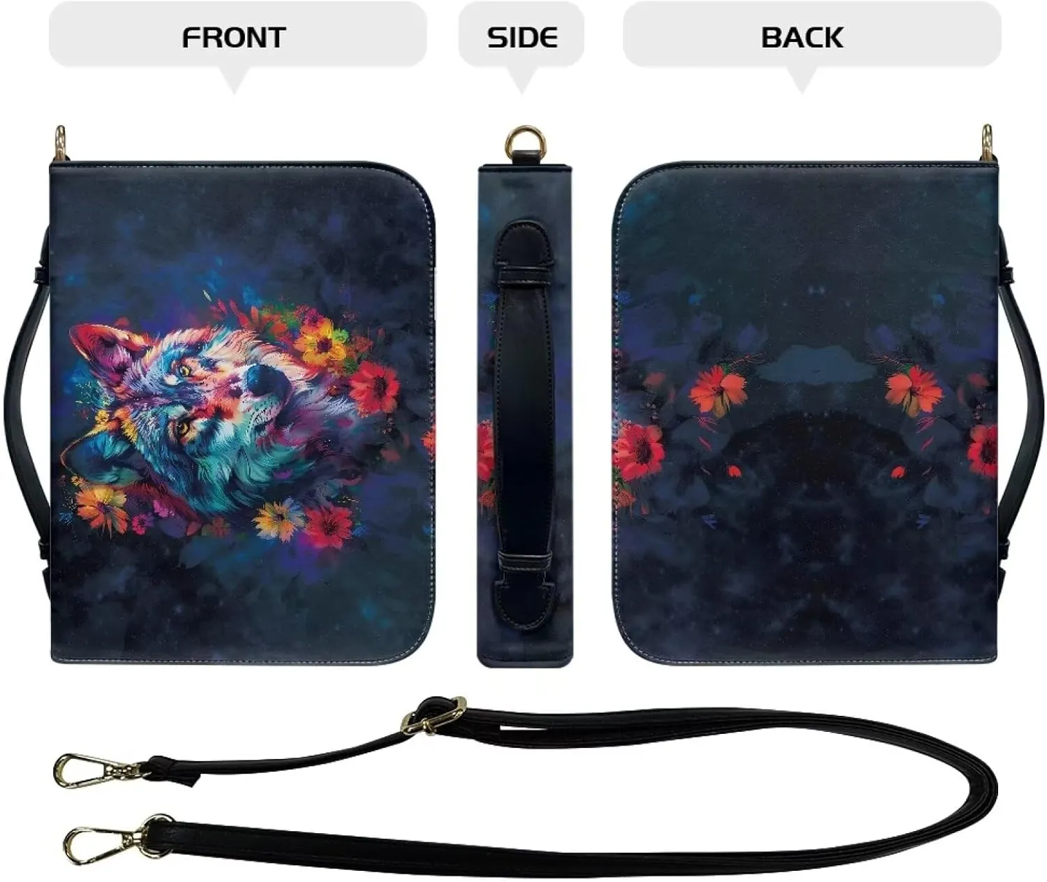 PU Leather Handle Bible Cover Church Book Cover with Strap,Carrying Book Case Crossbody Bag