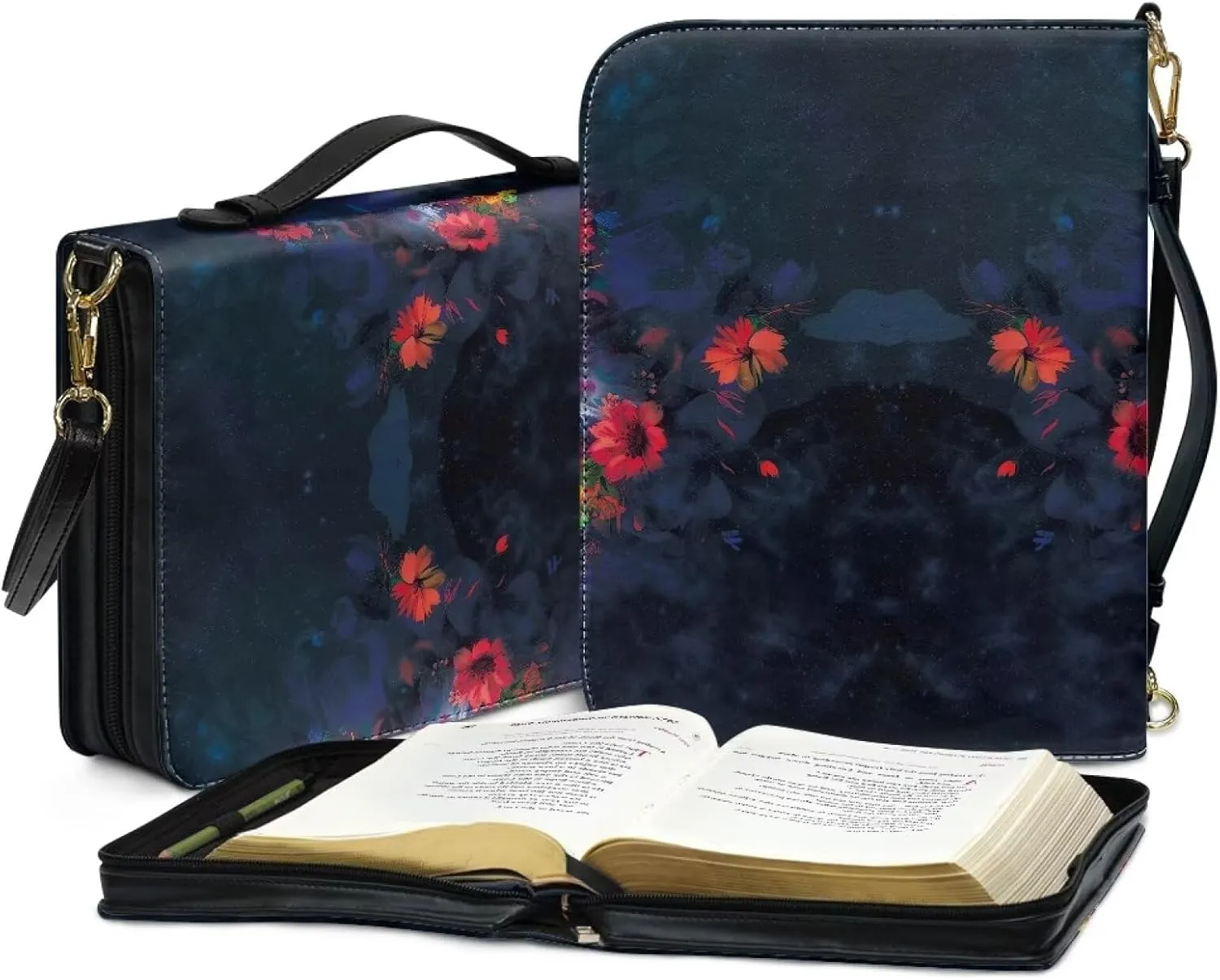 PU Leather Handle Bible Cover Church Book Cover with Strap,Carrying Book Case Crossbody Bag