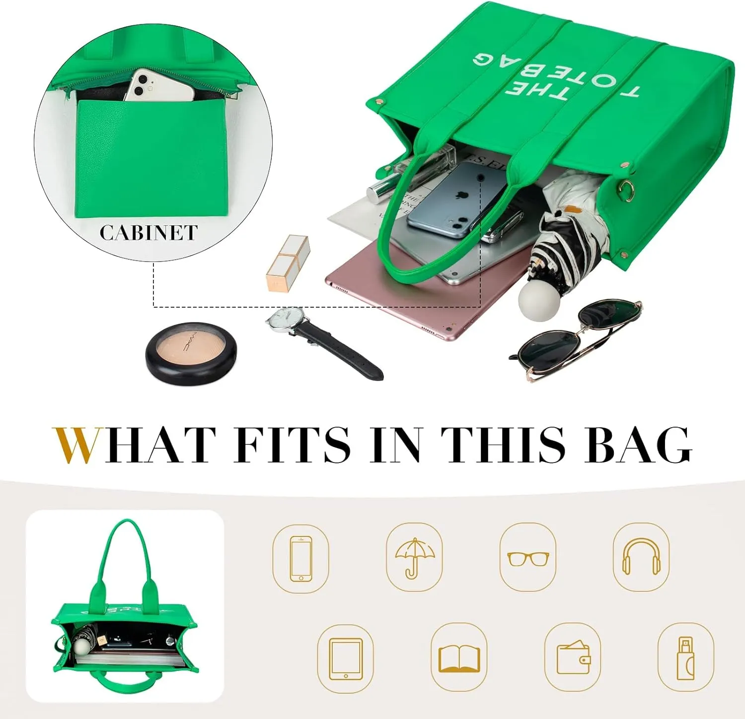 PU Tote Bag for Women Simple Large-Capacity Tote Bag Handbag Zipper Fashion Tote Bag
