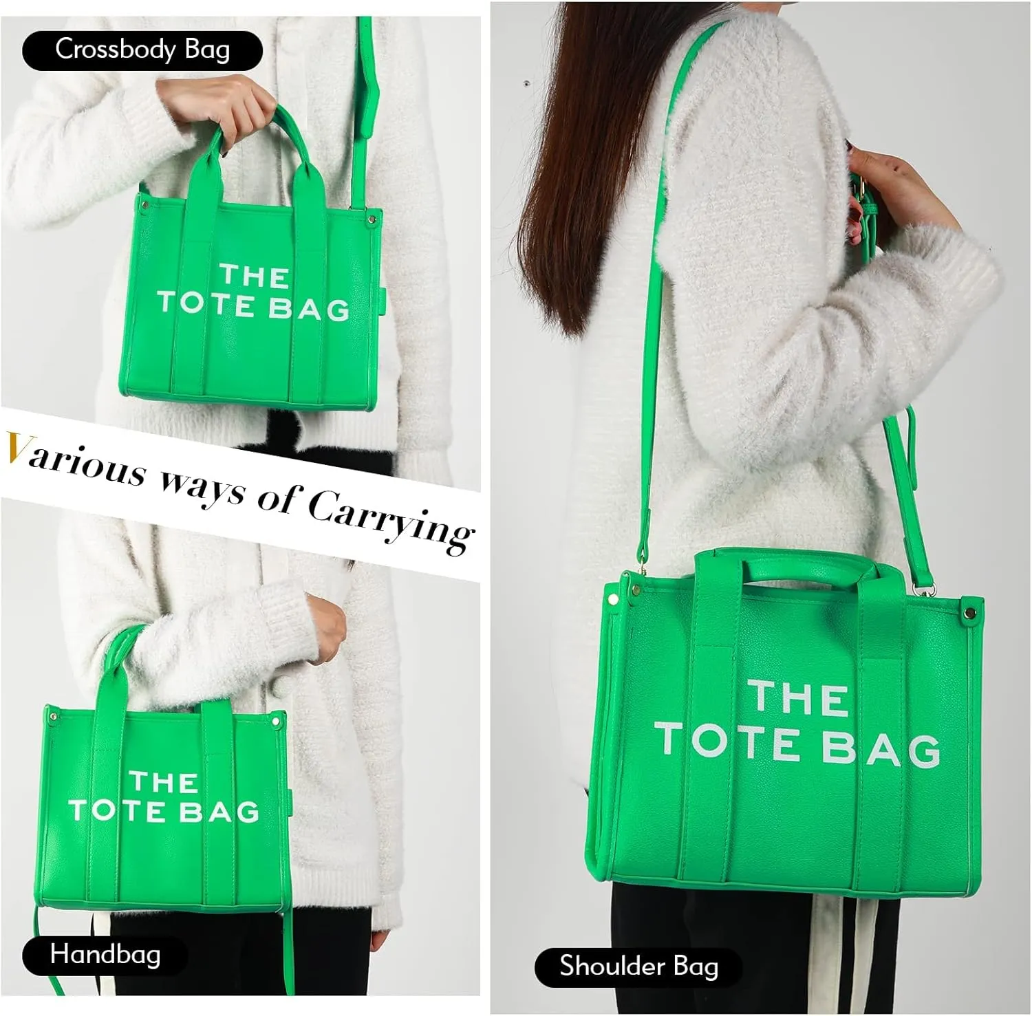 PU Tote Bag for Women Simple Large-Capacity Tote Bag Handbag Zipper Fashion Tote Bag