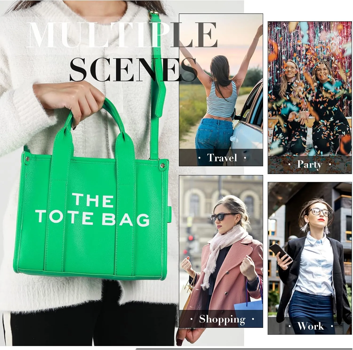 PU Tote Bag for Women Simple Large-Capacity Tote Bag Handbag Zipper Fashion Tote Bag