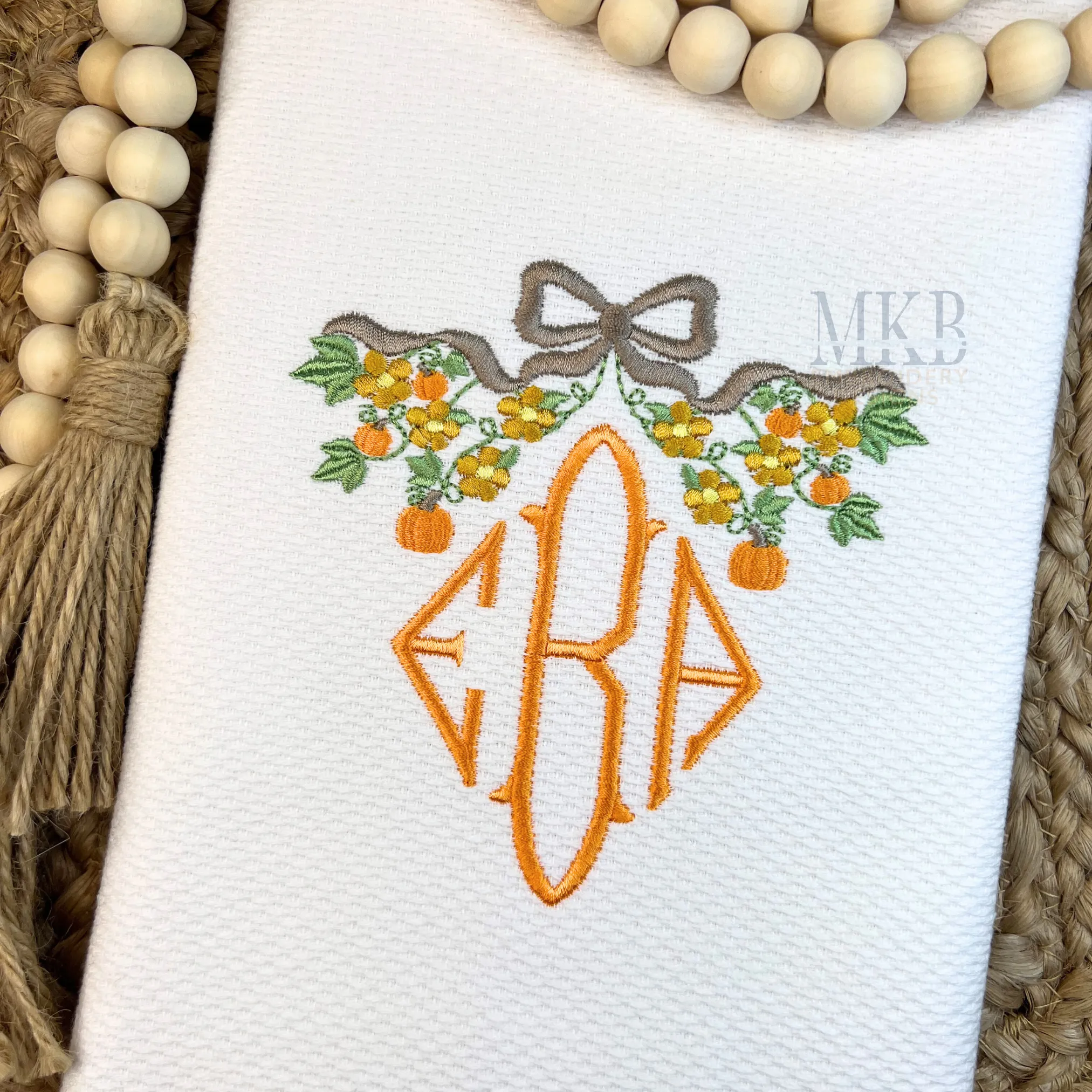 Pumpkin Floral Bow Frame Machine Embroidery Design File