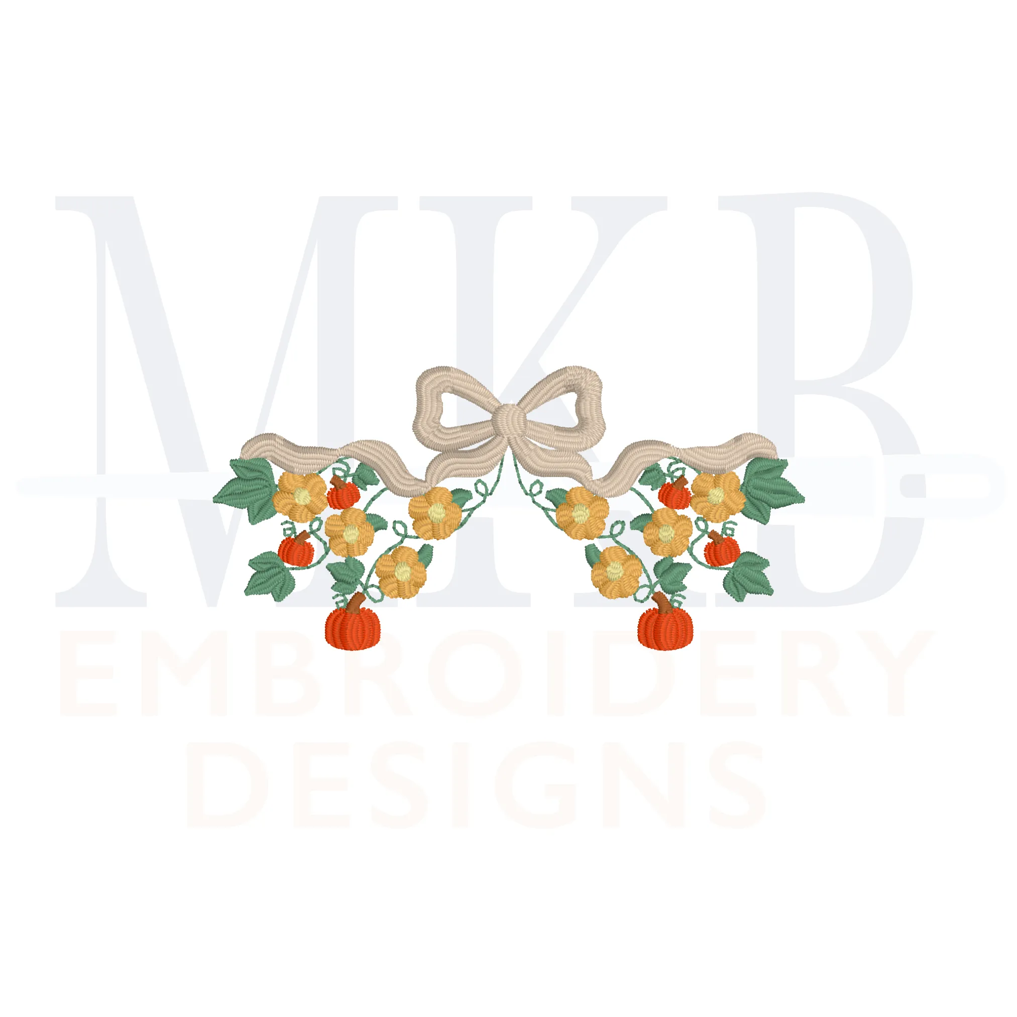 Pumpkin Floral Bow Frame Machine Embroidery Design File