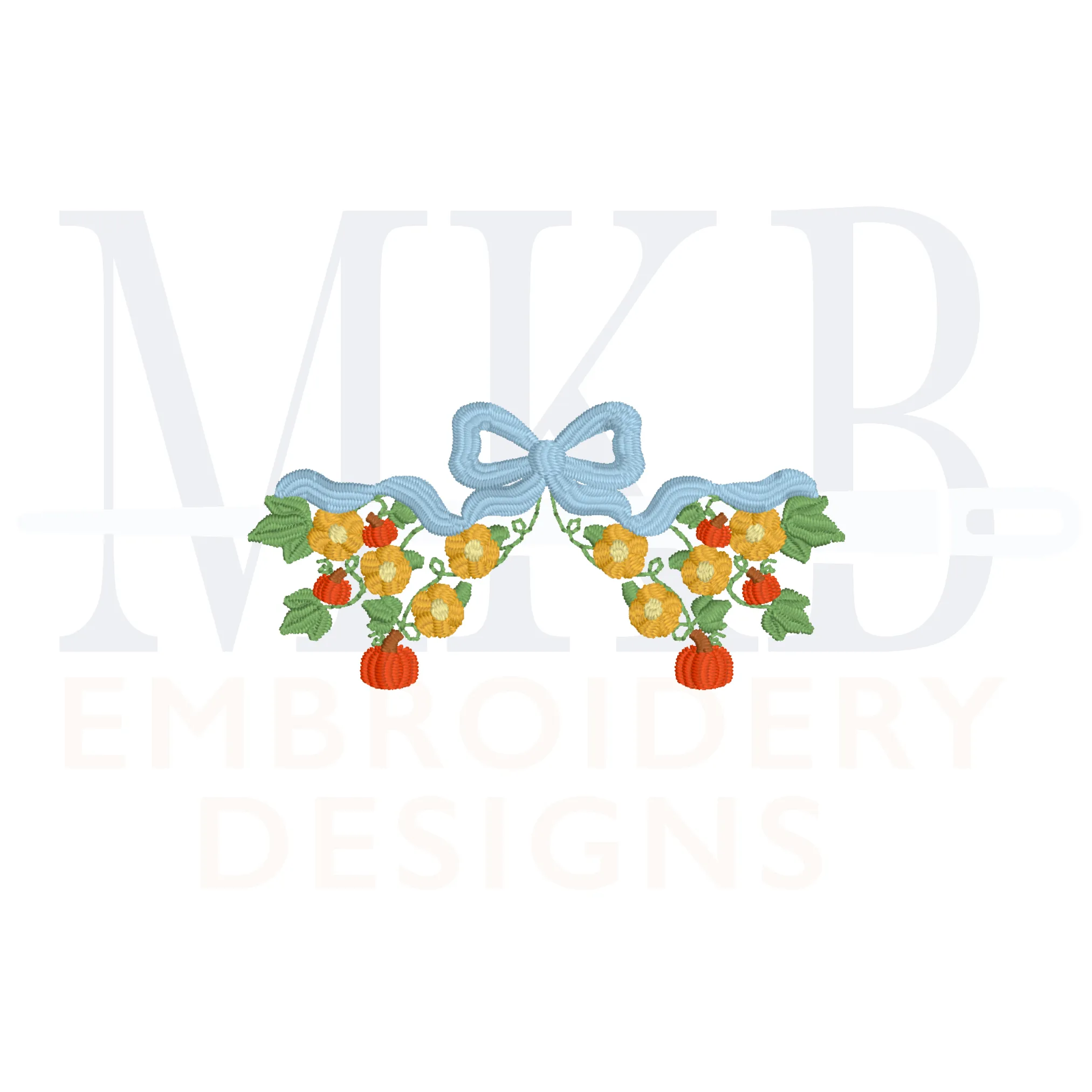 Pumpkin Floral Bow Frame Machine Embroidery Design File