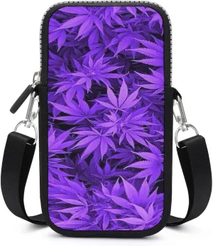 Purple Pot Leaf Weed Crossbody Cell Phone Purse Crossbody Mini Bag Fashion Phone Pouch Wallet with Detachable Strap