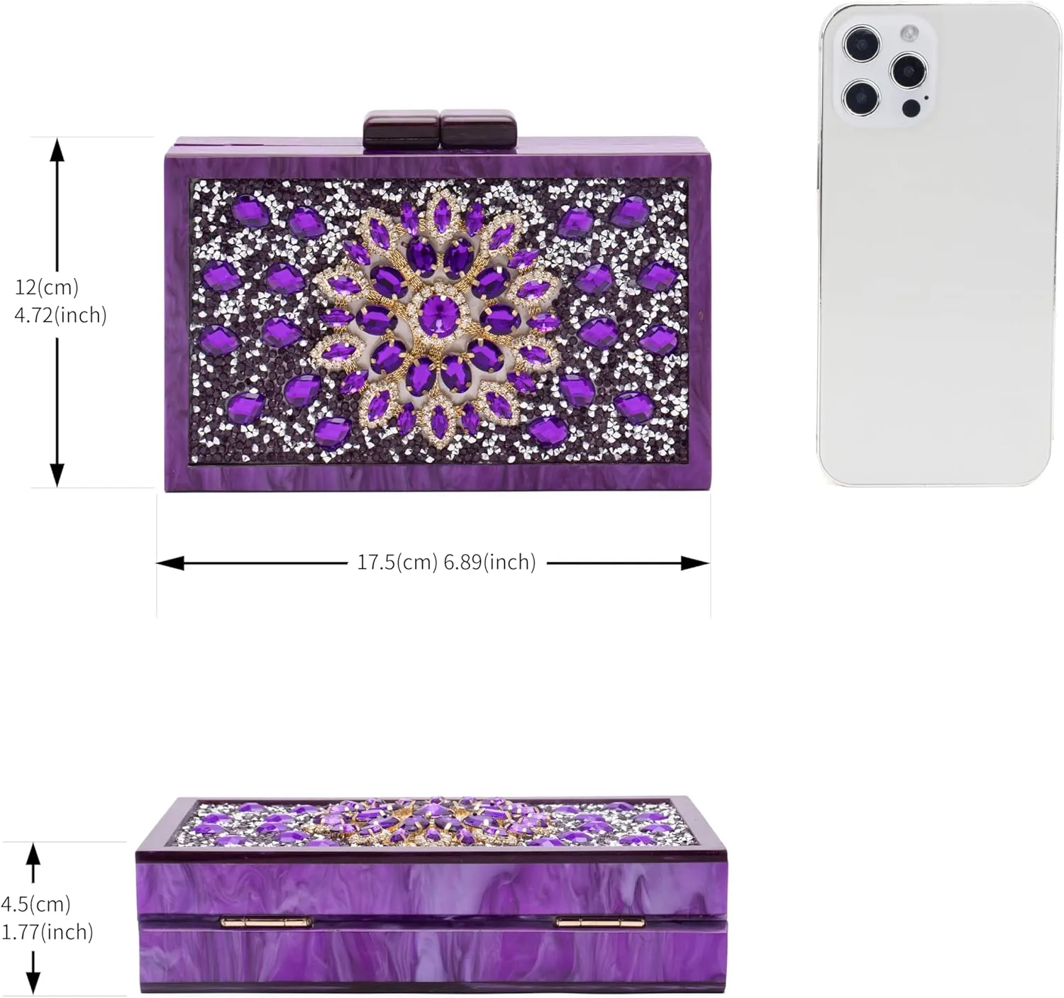 Purse for Women Rhinestones Clutch Bag Acrylic Evening Bag for Wedding Party Shoulder Crossbody Bag with Chain Strap