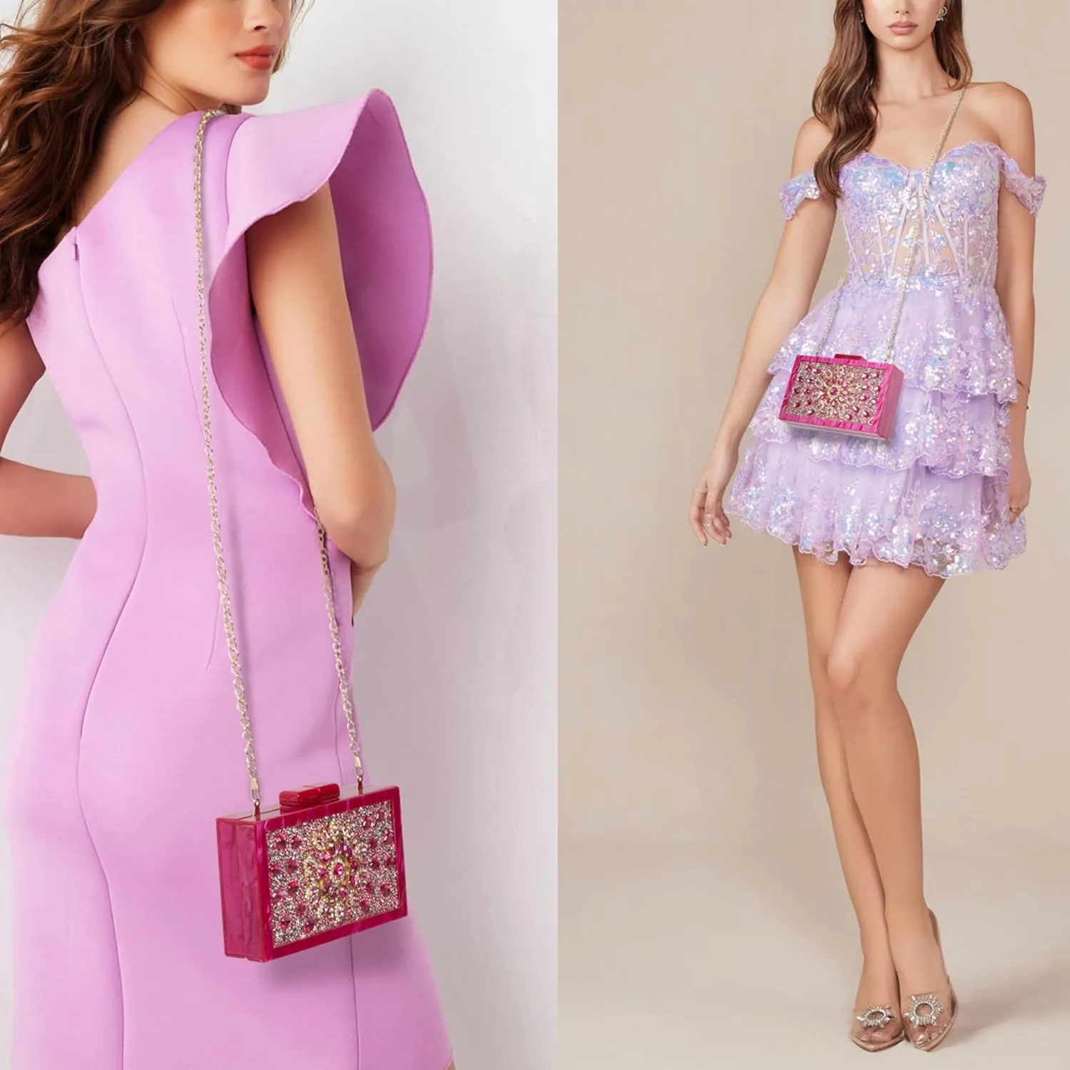 Purse for Women Rhinestones Clutch Bag Acrylic Evening Bag for Wedding Party Shoulder Crossbody Bag with Chain Strap