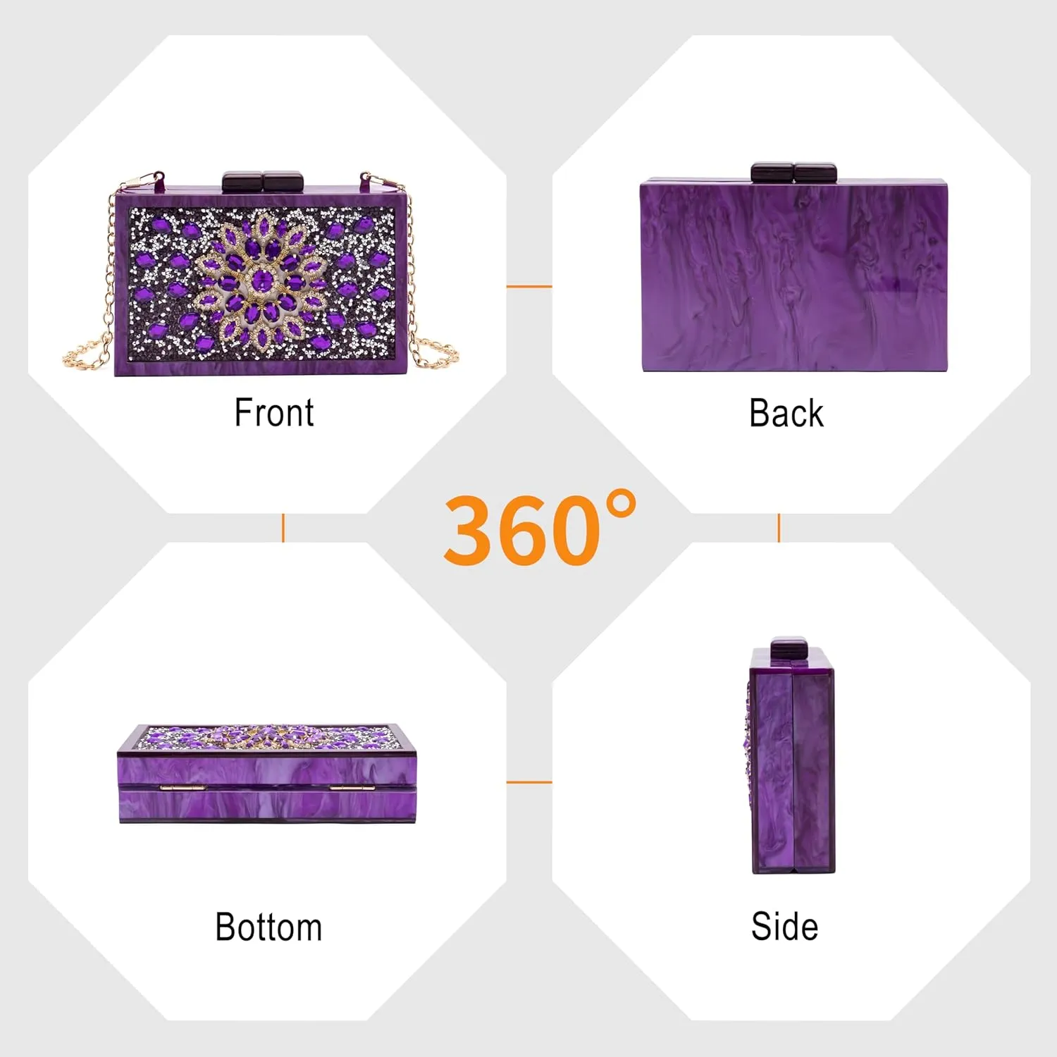 Purse for Women Rhinestones Clutch Bag Acrylic Evening Bag for Wedding Party Shoulder Crossbody Bag with Chain Strap