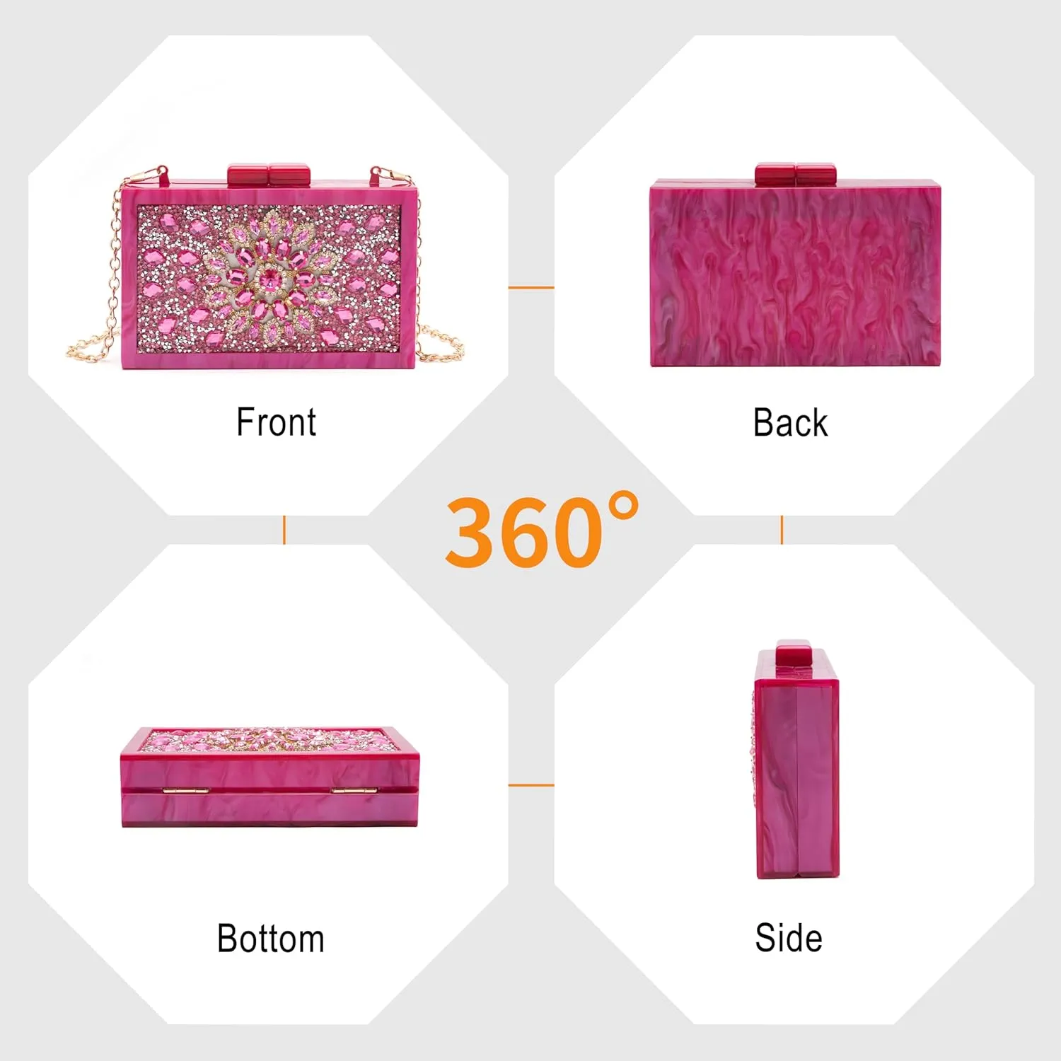 Purse for Women Rhinestones Clutch Bag Acrylic Evening Bag for Wedding Party Shoulder Crossbody Bag with Chain Strap