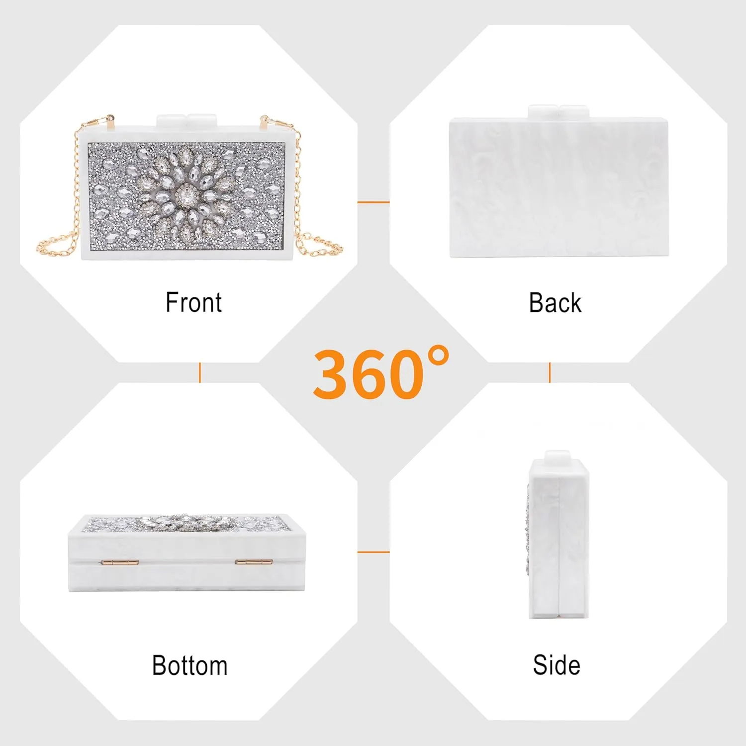 Purse for Women Rhinestones Clutch Bag Acrylic Evening Bag for Wedding Party Shoulder Crossbody Bag with Chain Strap