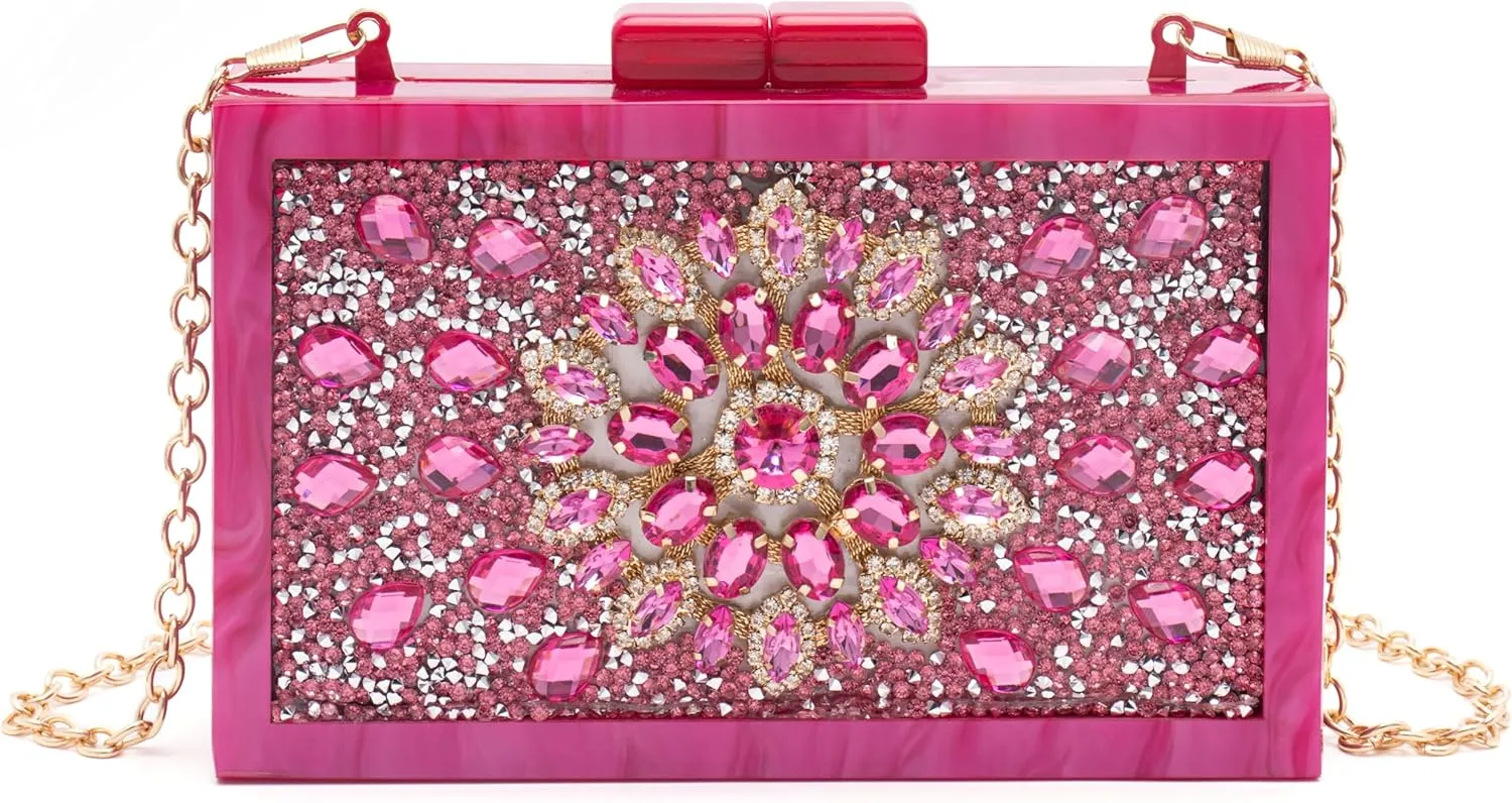 Purse for Women Rhinestones Clutch Bag Acrylic Evening Bag for Wedding Party Shoulder Crossbody Bag with Chain Strap